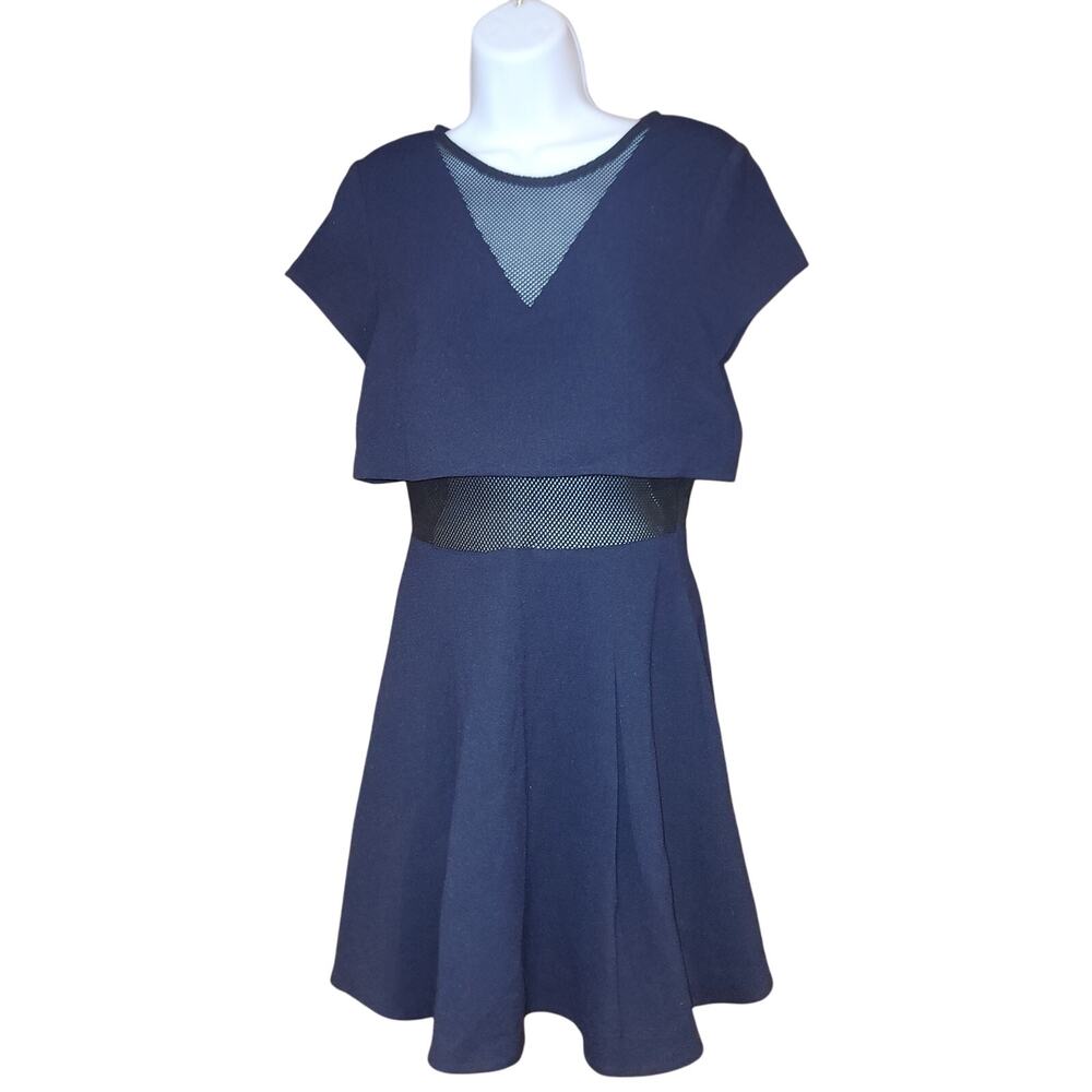 EUC TOBI Navy And‎ Black Mesh Cut Out Dress Sz Sm Aline Mini